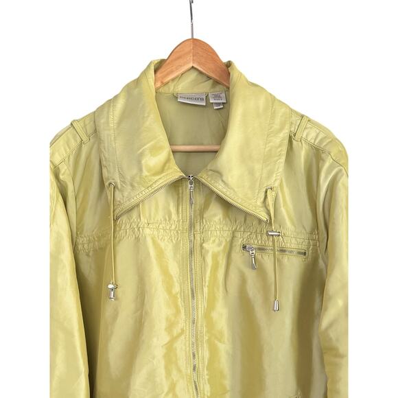 Chicos Sz XL Lime Green Lightweight Raincoat Roll Tab Sleeves Jacket EUC Spring - Picture 5 of 7